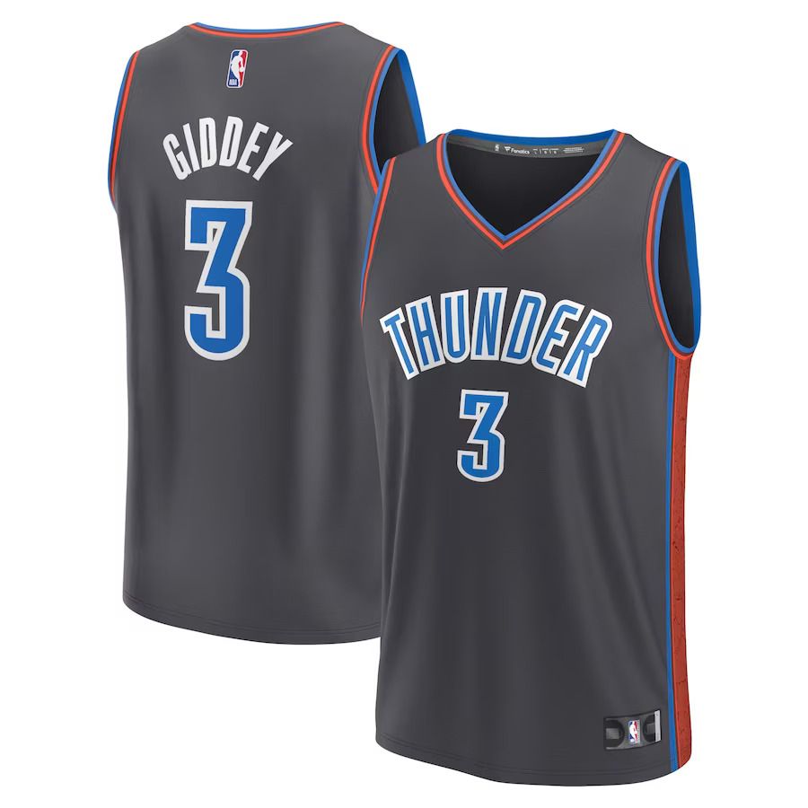 Men Oklahoma City Thunder #3 Josh Giddey Black Fanatics Branded City Edition 2022-23 Fastbreak NBA Jersey->oklahoma city thunder->NBA Jersey